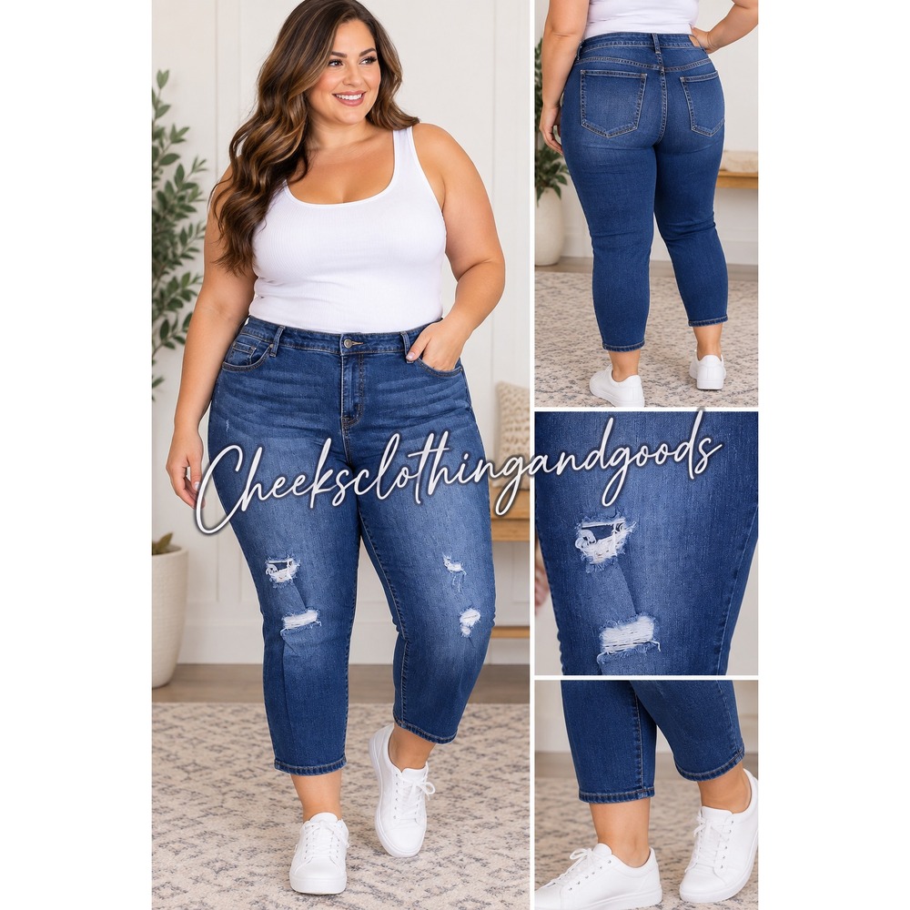 Torrid Womens 20R  Distressed Skinny Cropped Jeans Stretch Medium Wash 20 Reg